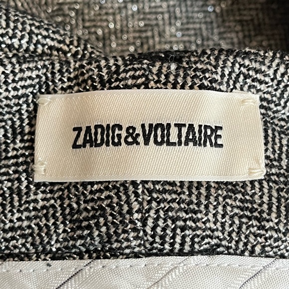 Zadig & Voltaire Herringbone Rhinestones Straight Leg Dress Pants Gray Small - Picture 7 of 11